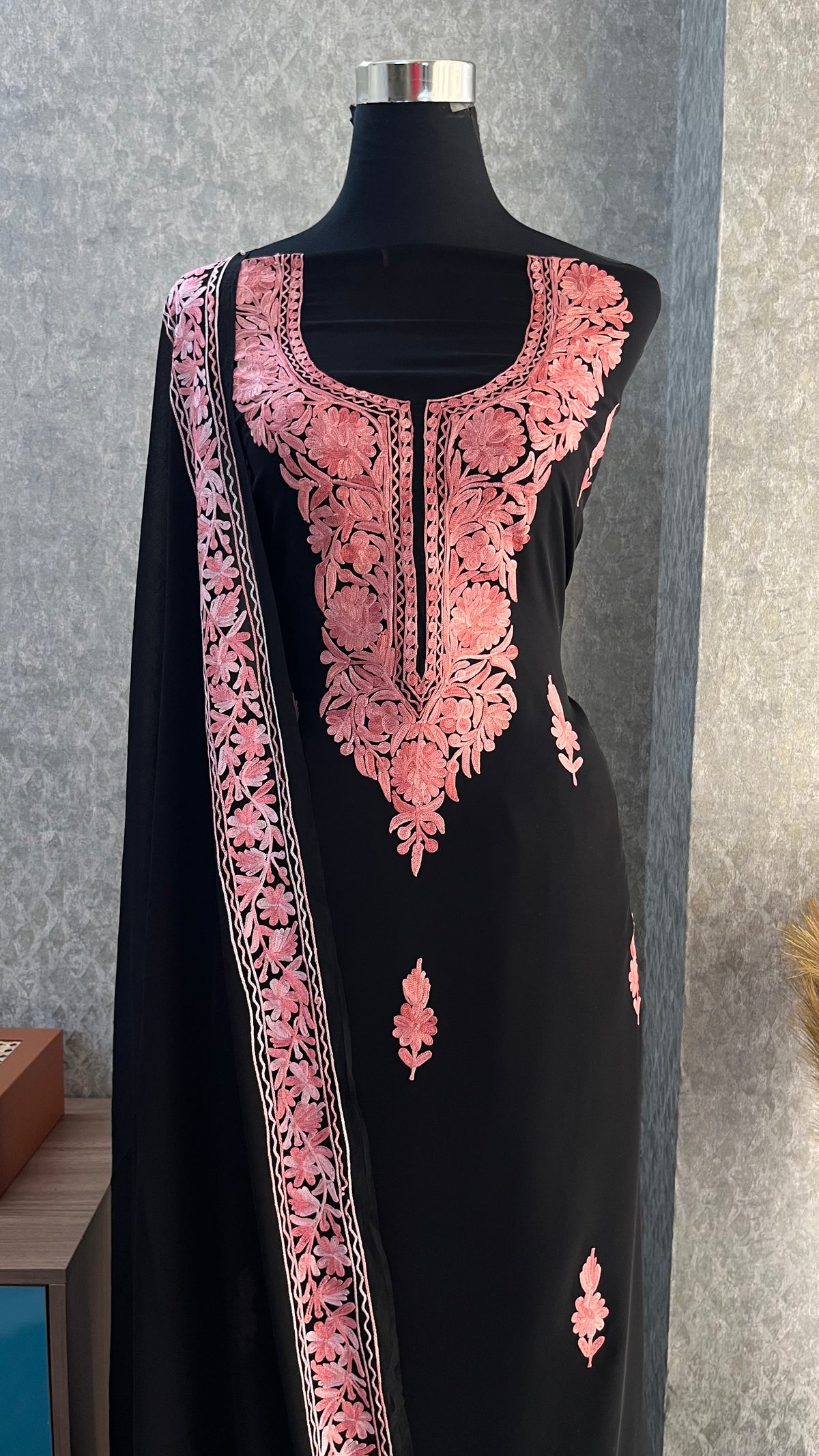 Georgette Black 3 Pc Kashmiri Suit