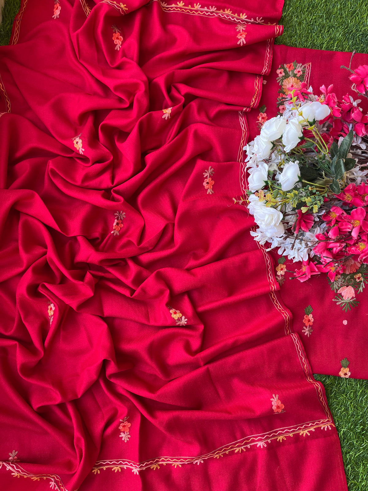 Red Woollen Aari Embroidered 3pc suit