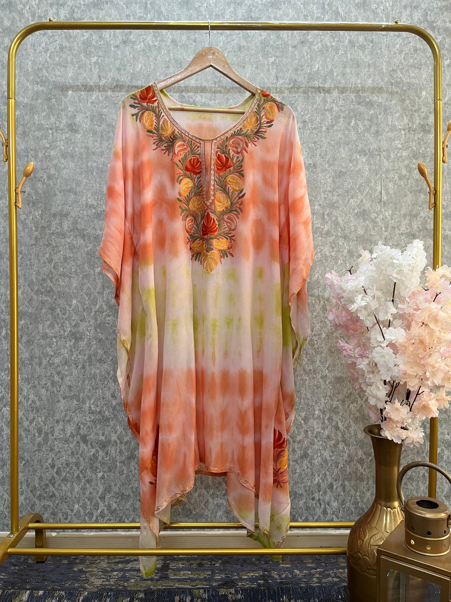 Soft Orange Pure Georgette Shibori Kaftan Size (44)
