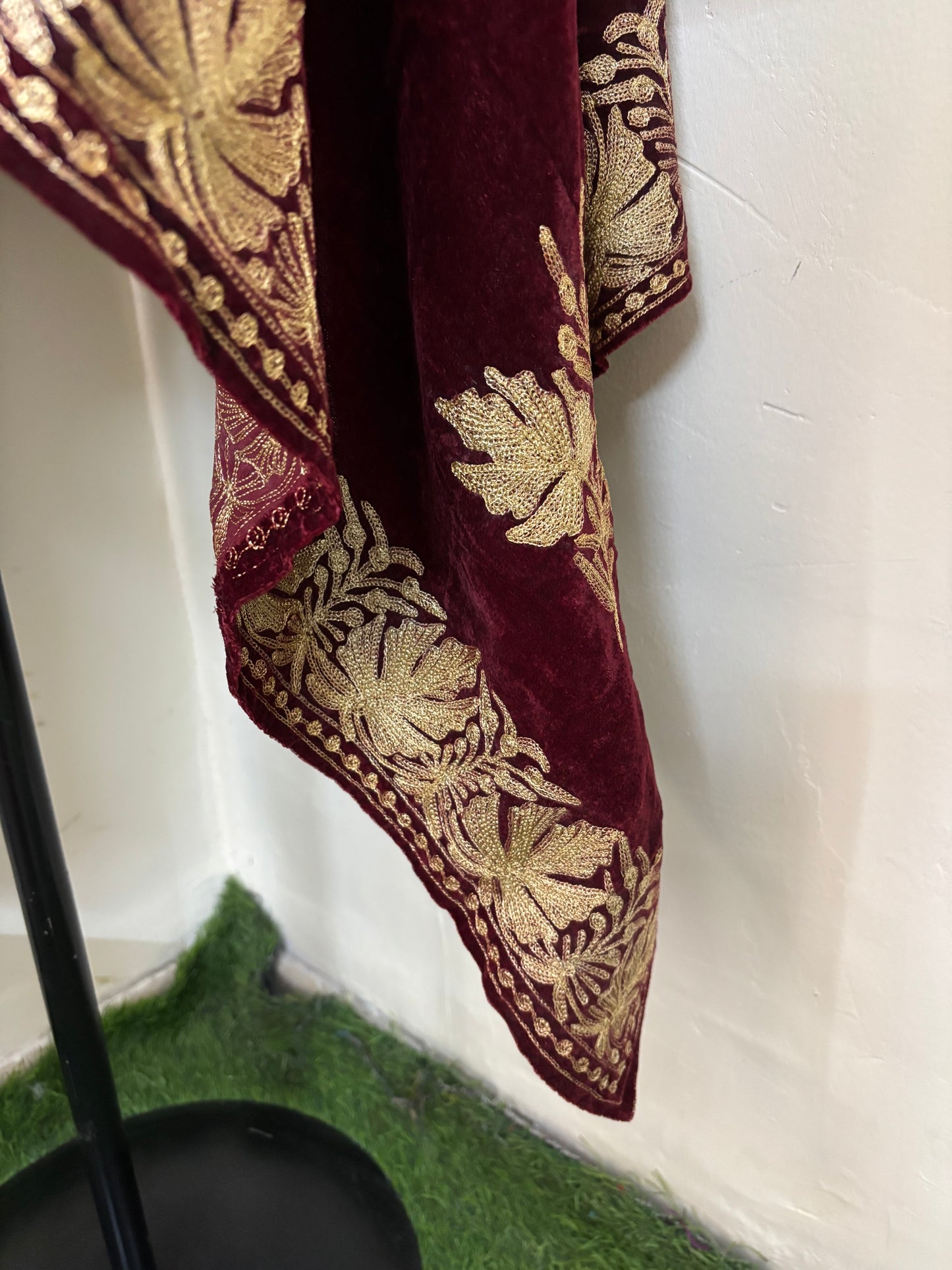 Maroon Aari Embroidered Velvet Cape