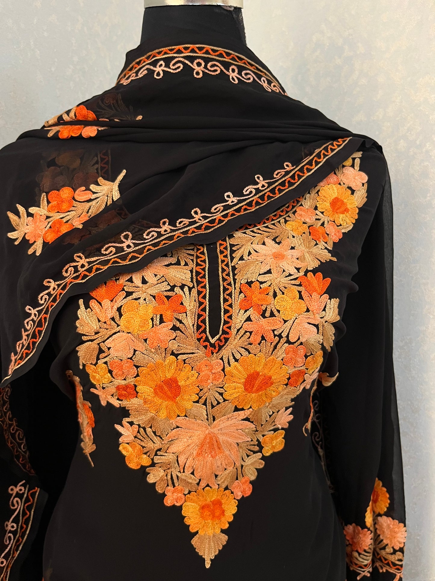 Georgette Black 3 Pc Aari Embroidered Suit Set