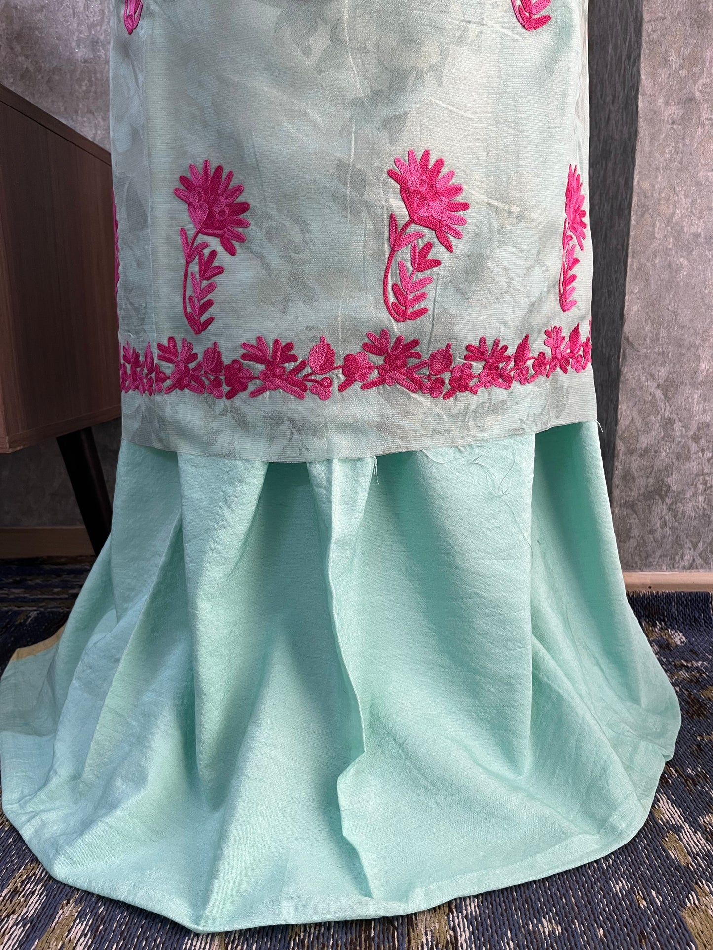 Mint Green Self Work Satin Cotton Unstitched Co-ord Set