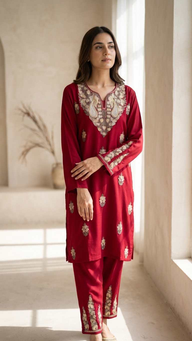 Maroon Cotton Cord Set Size(42)