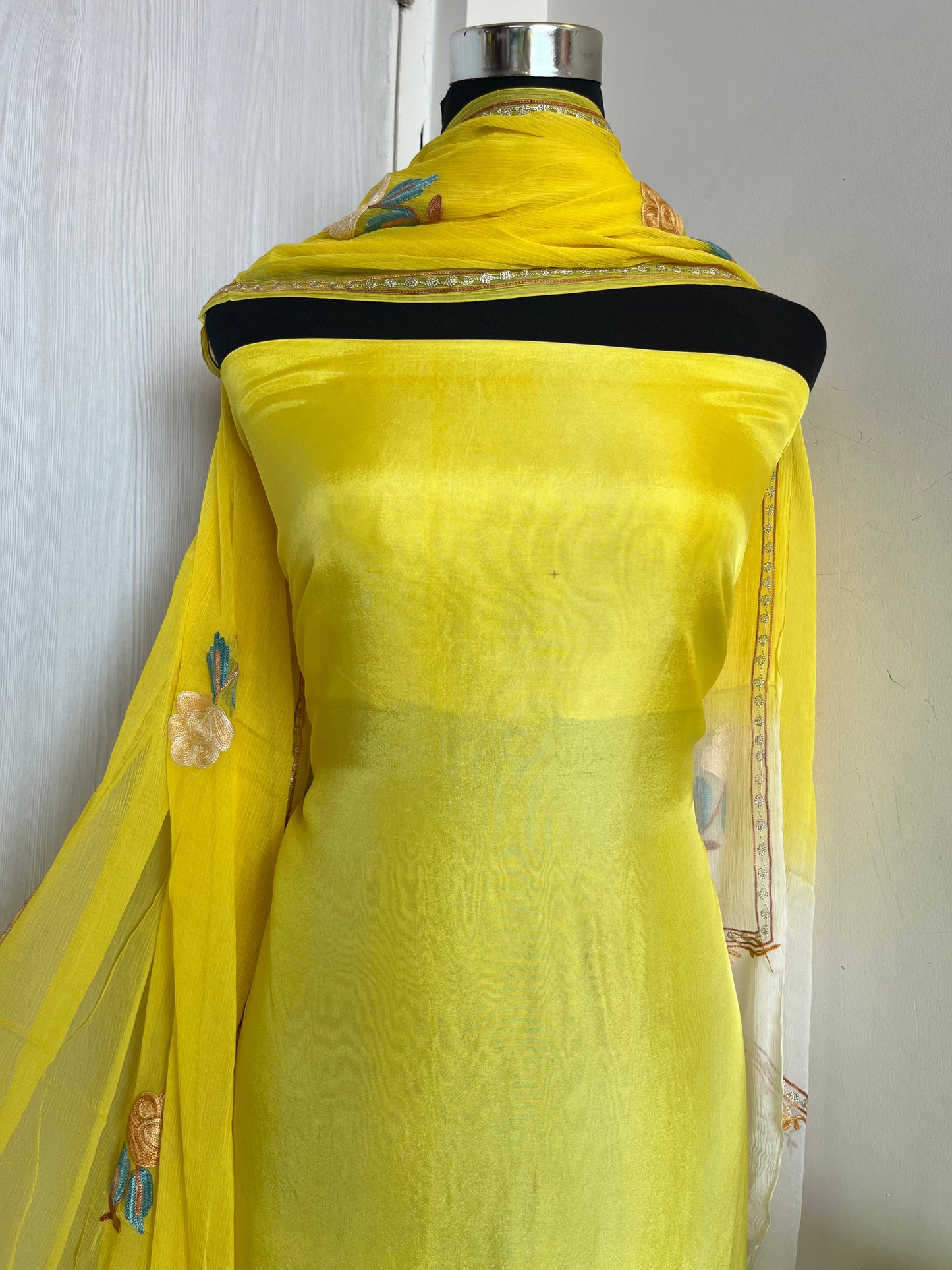 Yellow Opada Tye Dye Aari Embroidered Suit material