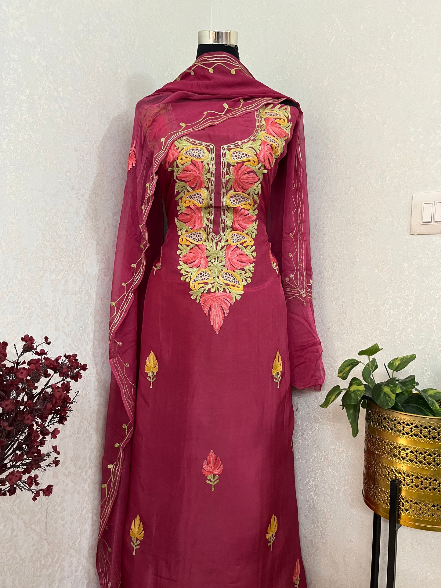 Onion Pink Opada Silk Kashmiri Suits