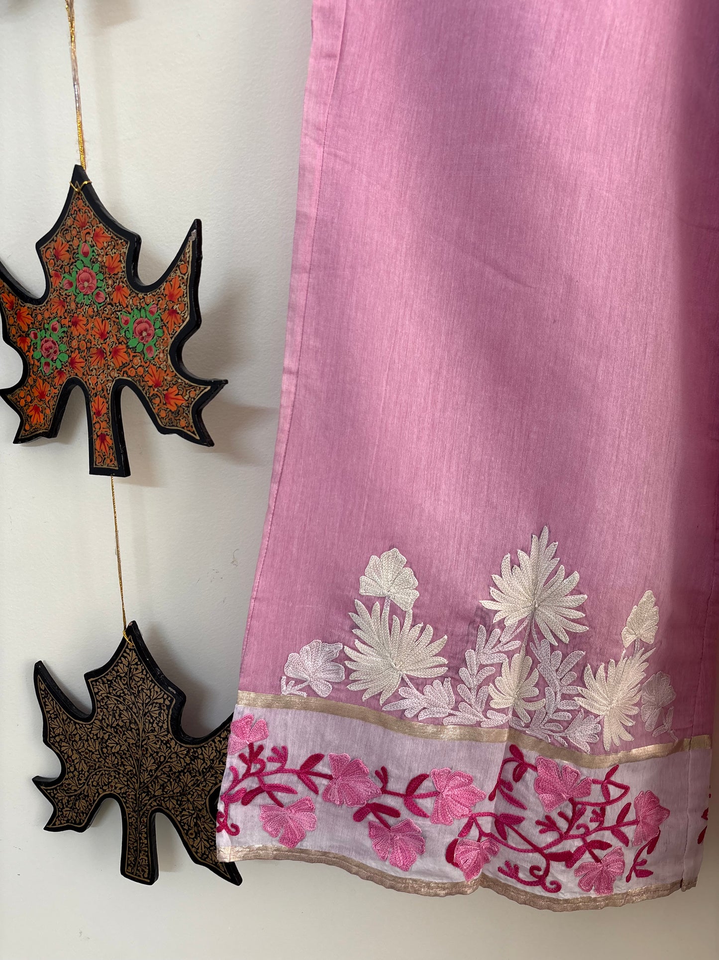 Women Pink Flared Aari Embroidered Palazzos