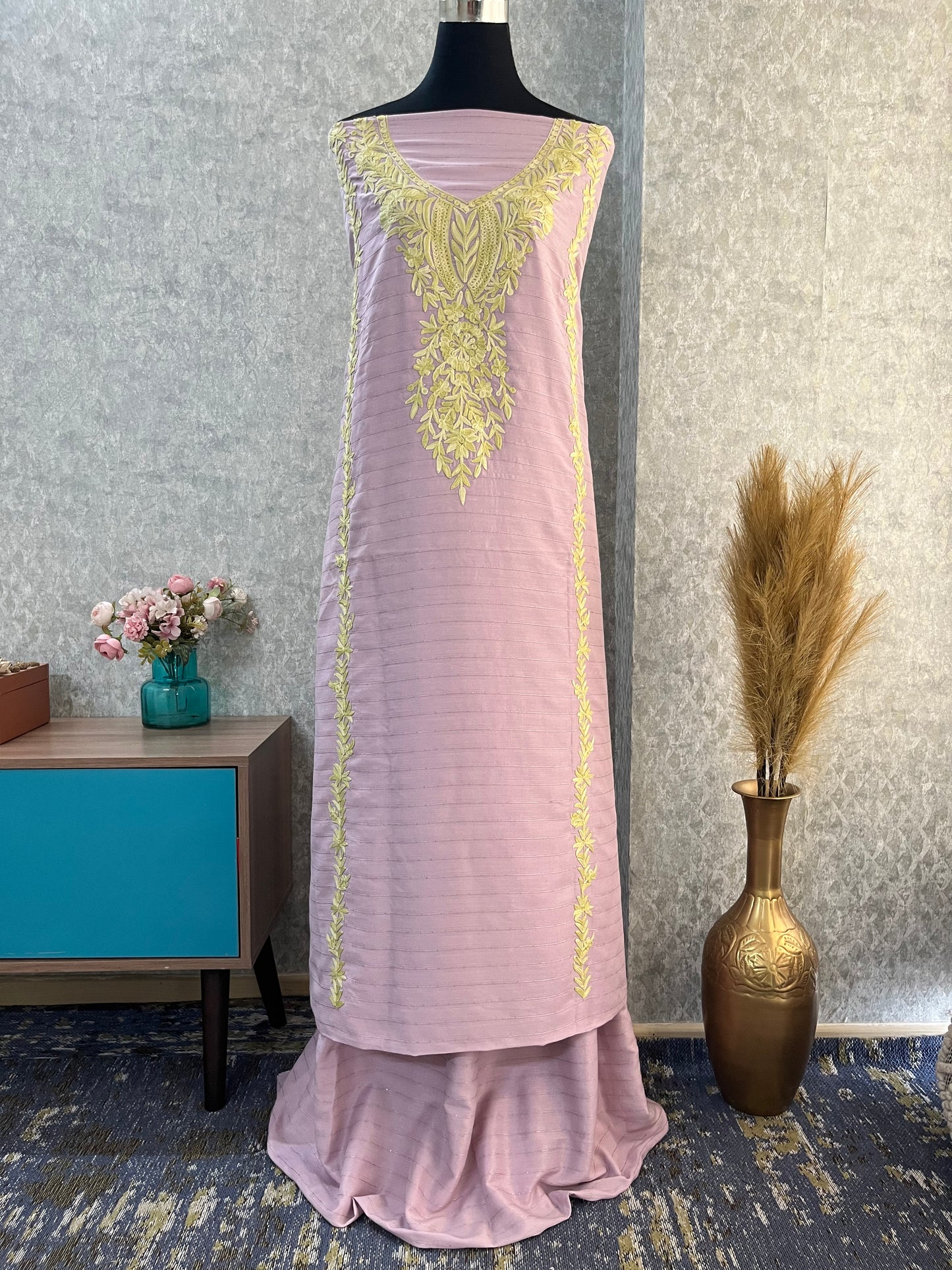 Lavender Muslin Cotton Striped Pattern Unstitched Co-ord Set