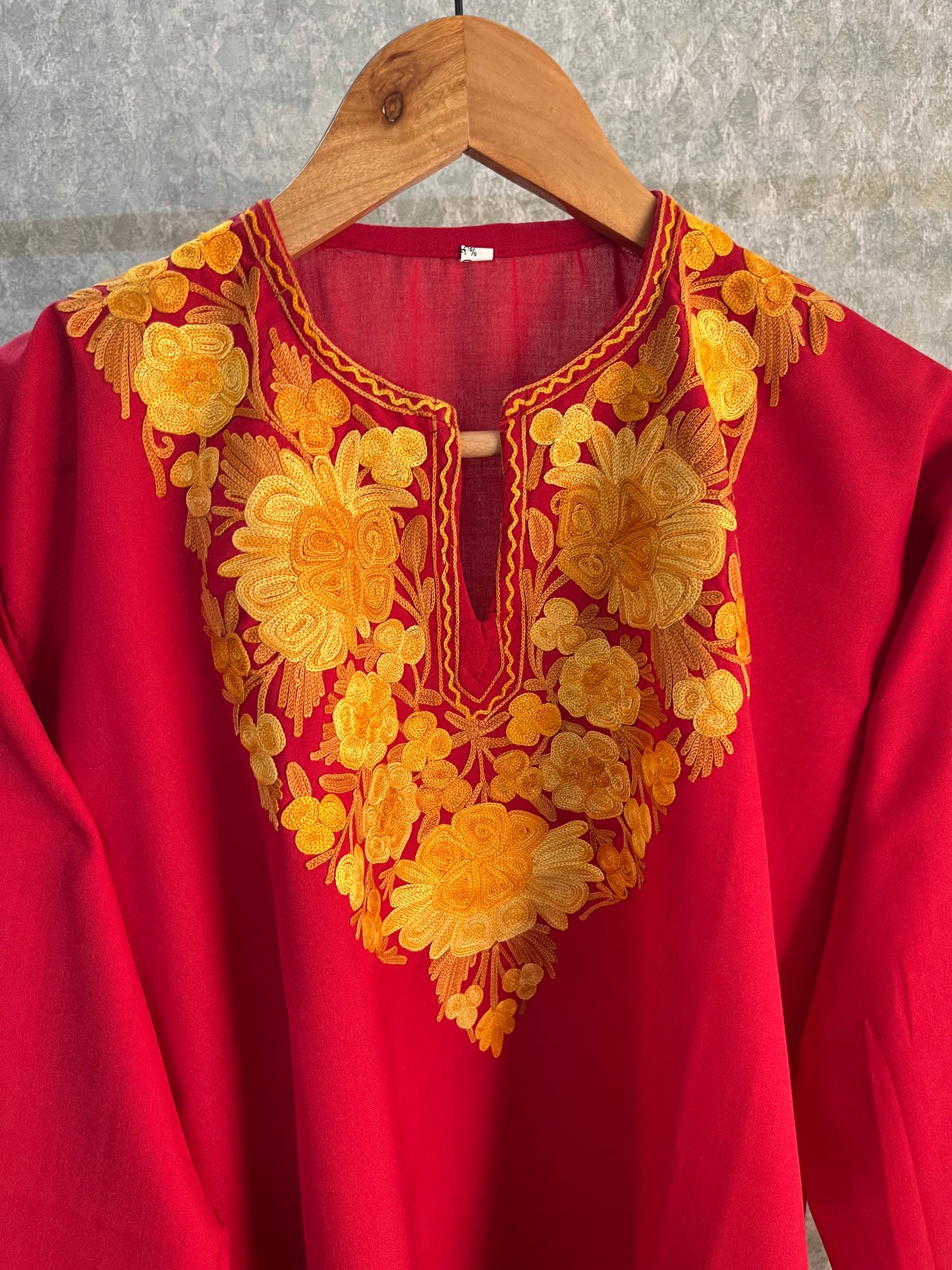Red Cotton Aari Work Kurti