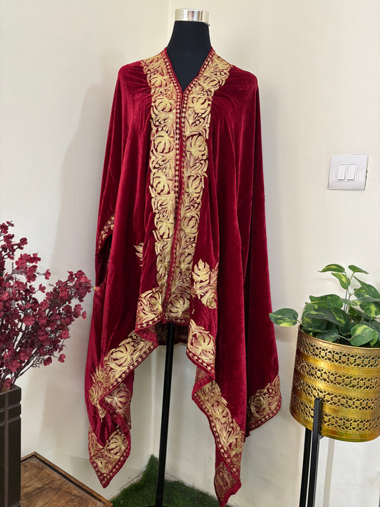 Red Tilla Embroidered Velvet Cape