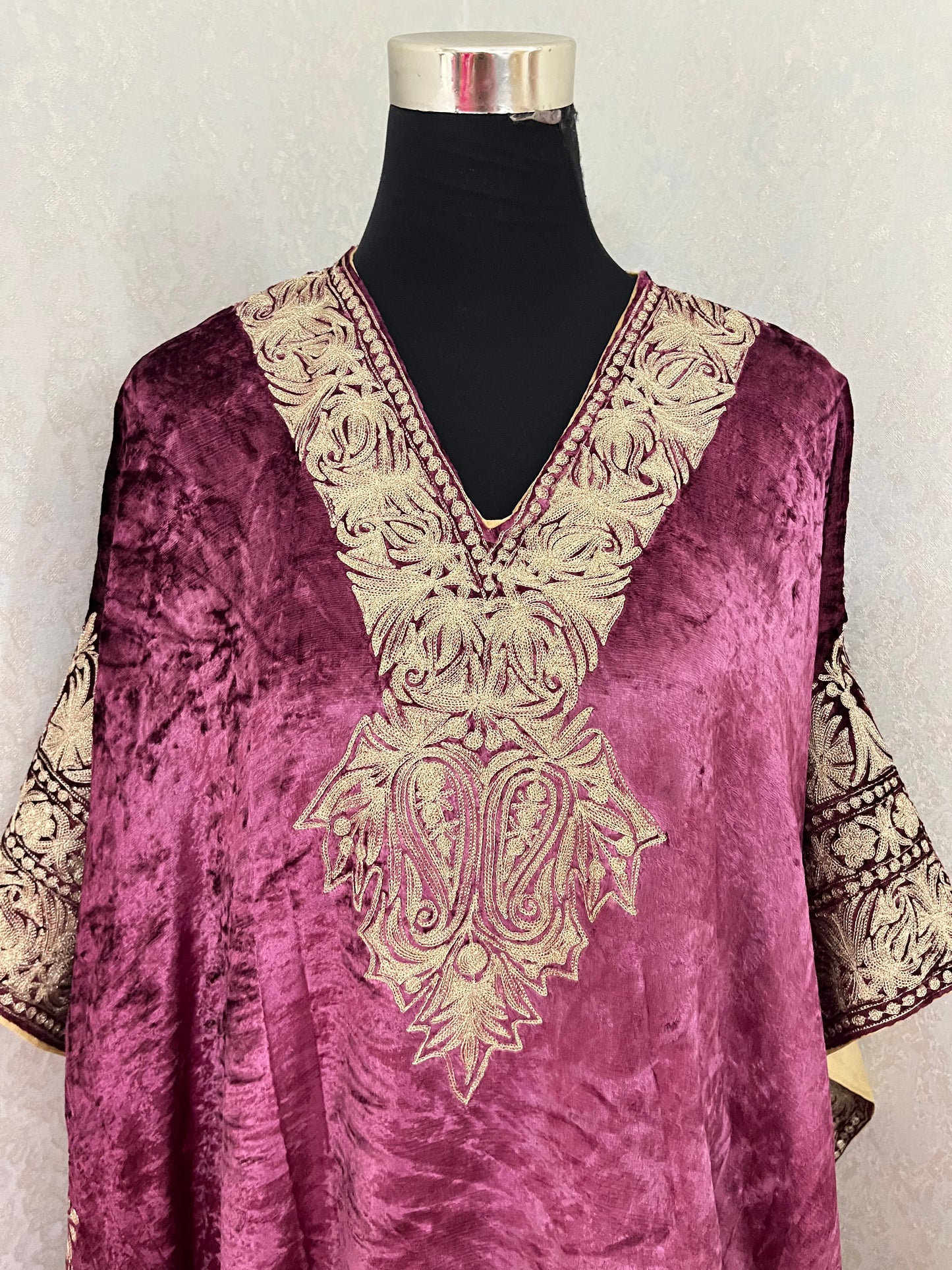 Sangria Purple Tilla Pure Makhmal Kashmiri Kaftan Set