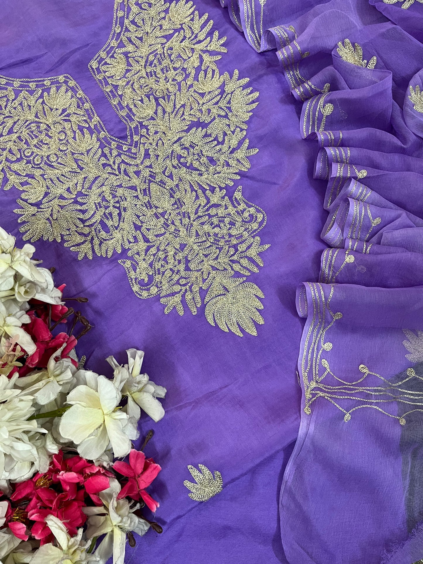Soft Purple Silk Tilla Kashmiri Suit