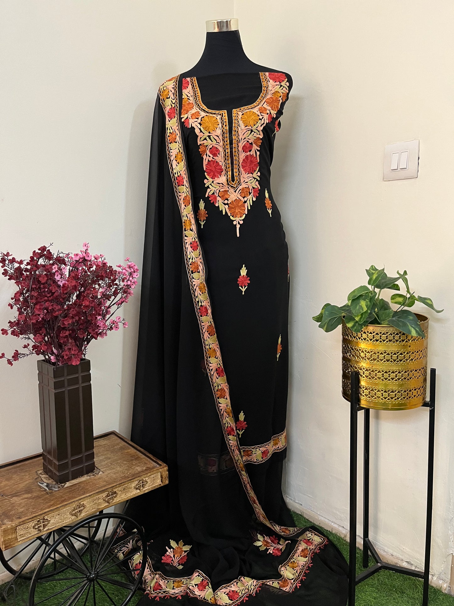 Black Georgette 3 Pc Aari Embroidered Suit Set
