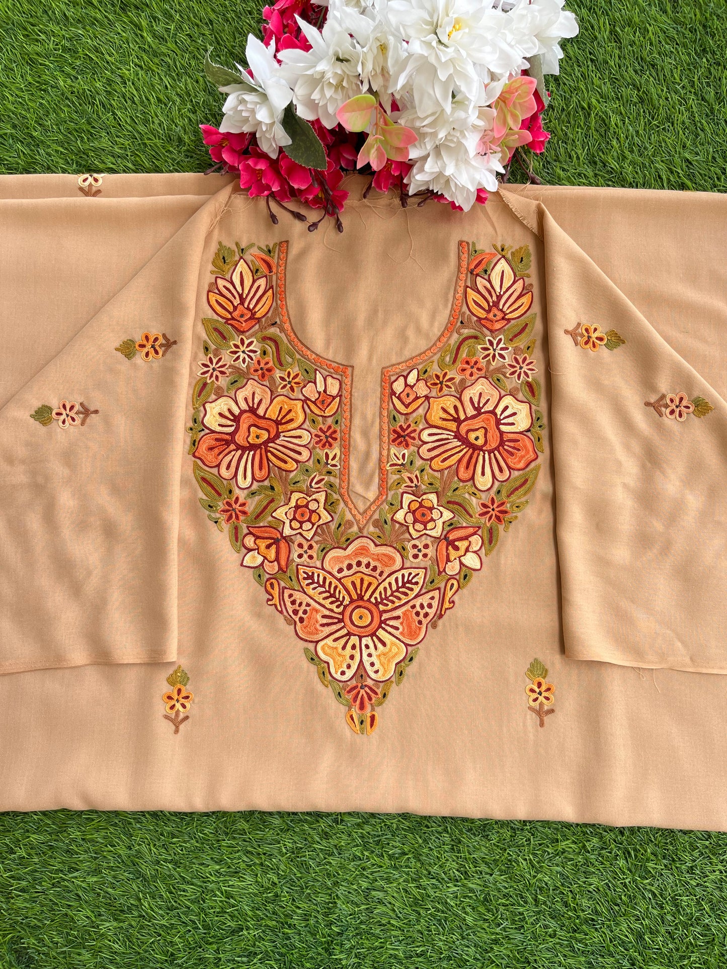 Beige Cotton Unstitched Cord Set