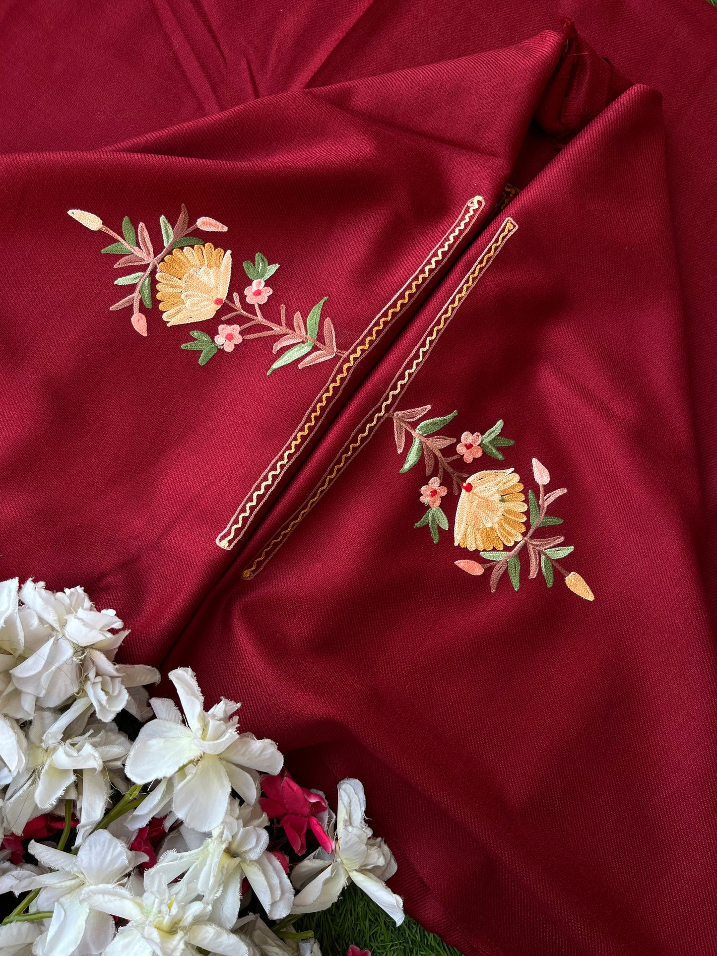 Maroon Woollen Aari Embroidered 3pc suit