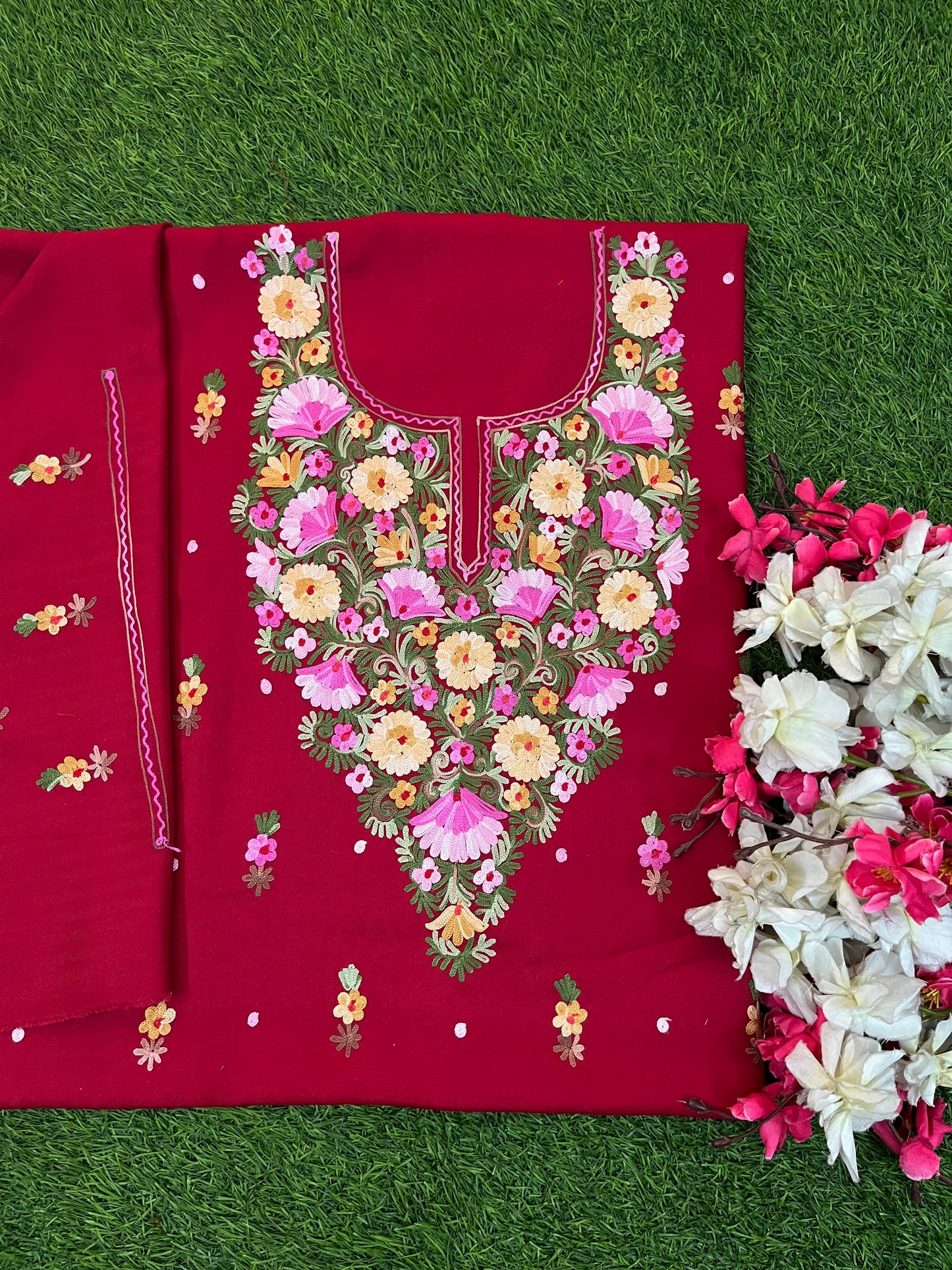 Maroon Woollen Aari Embroidered 3pc suit