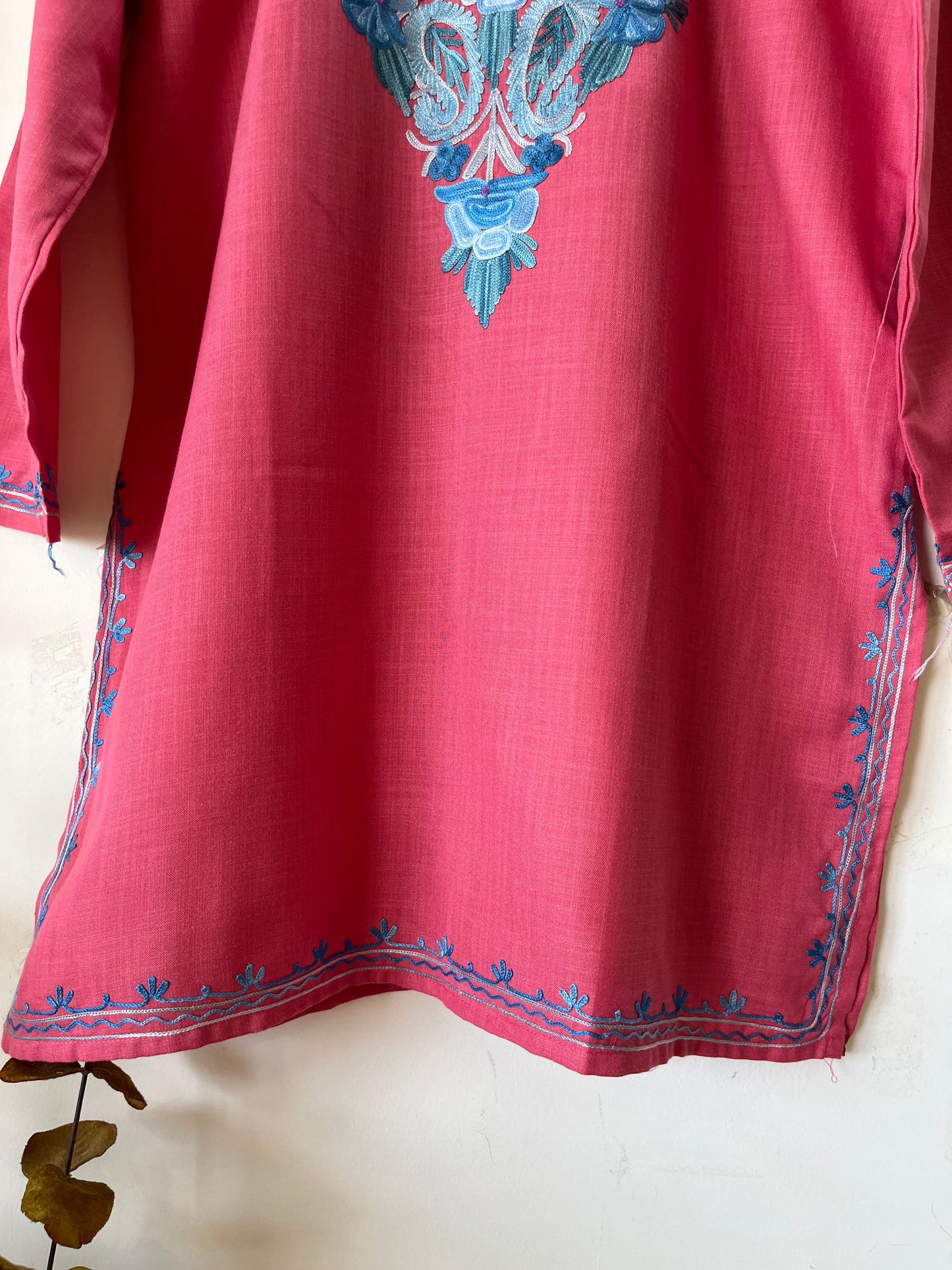 Pink Cotton Aari Work Kurta