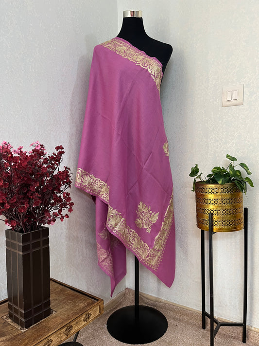 Pink Semi Pashmina Tilla Embroidered stole