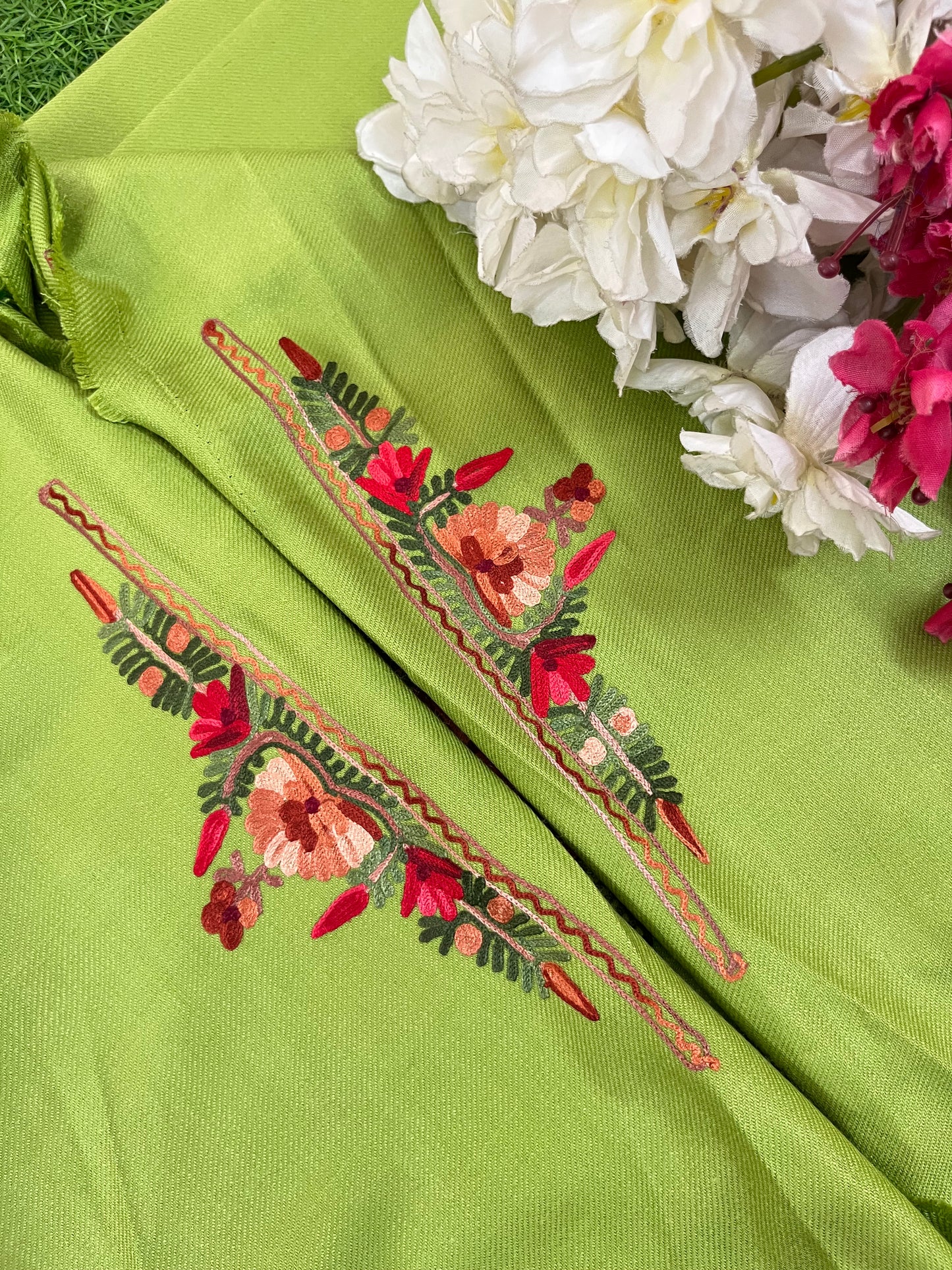 Pista Green Woollen Aari Embroidered 3pc suit