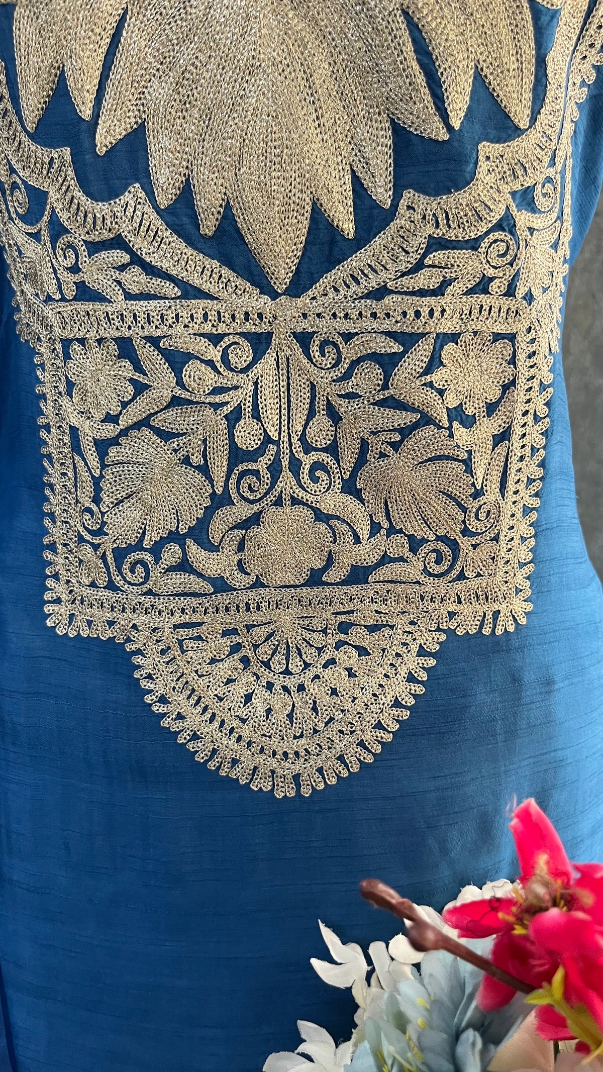Indigo Silk Tilla Embroidered Suit