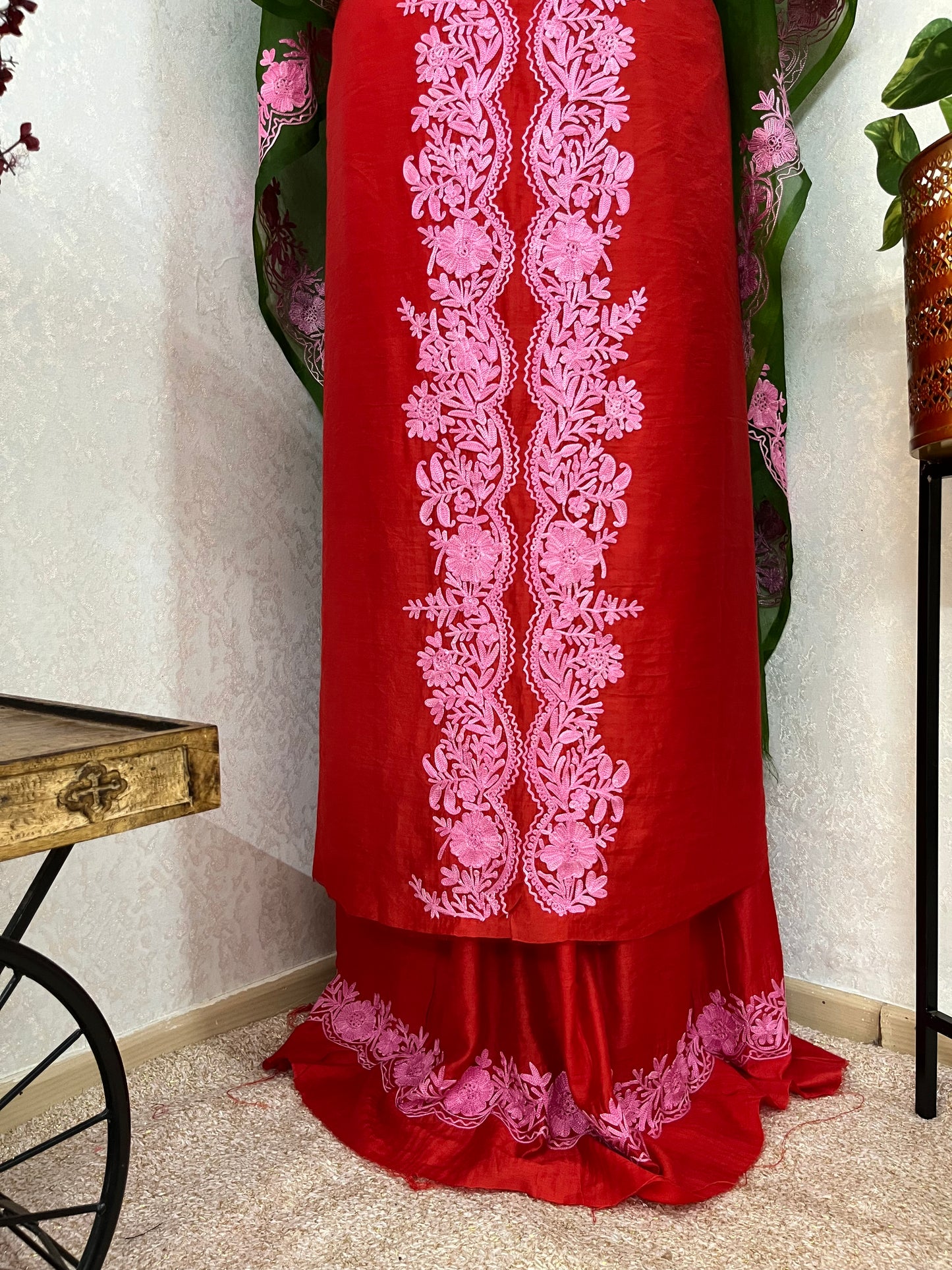 Red Chanderi Silk Kashmiri Suit
