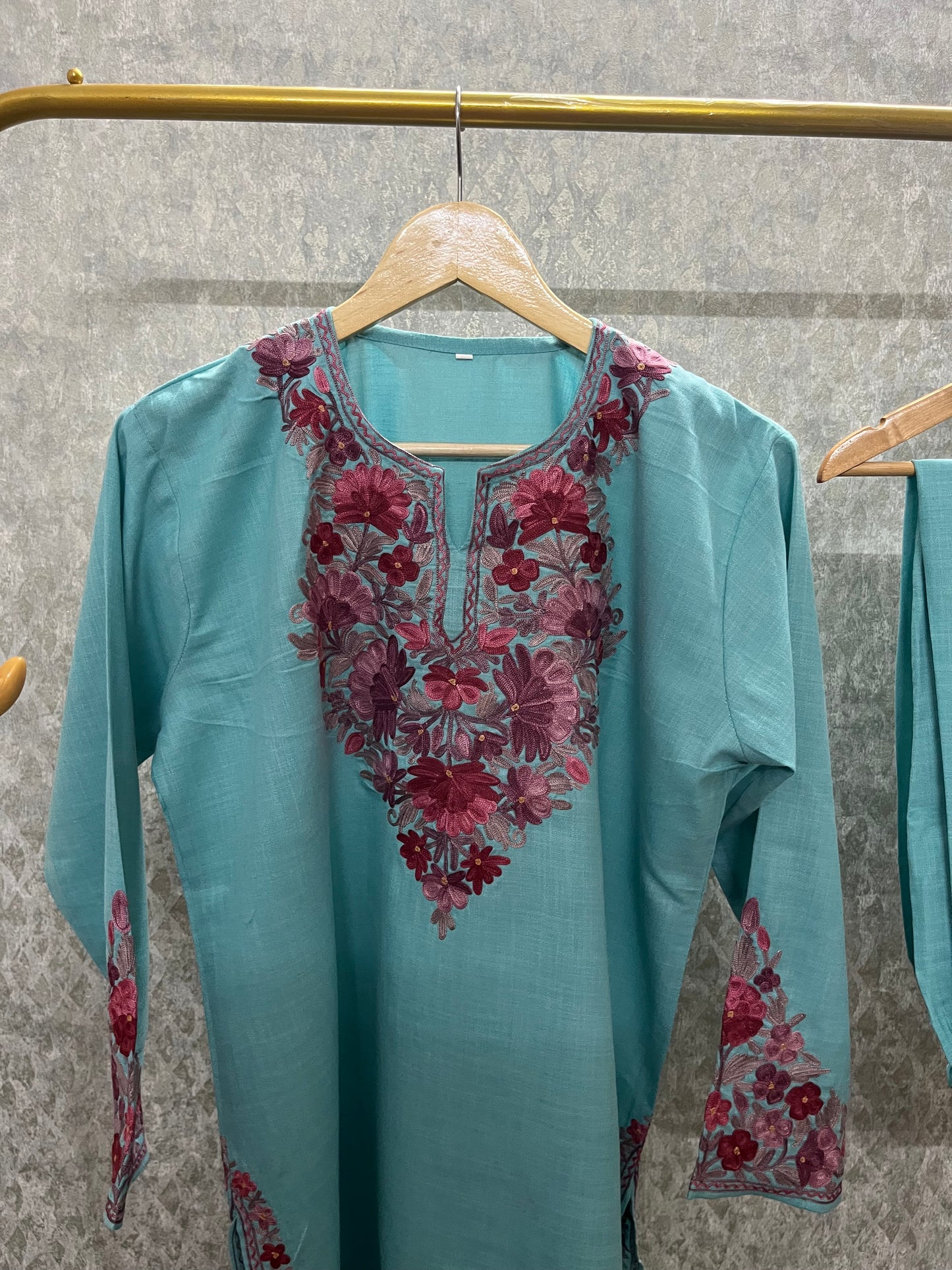Sky Blue Cotton Stitched Co-ord Set (42)
