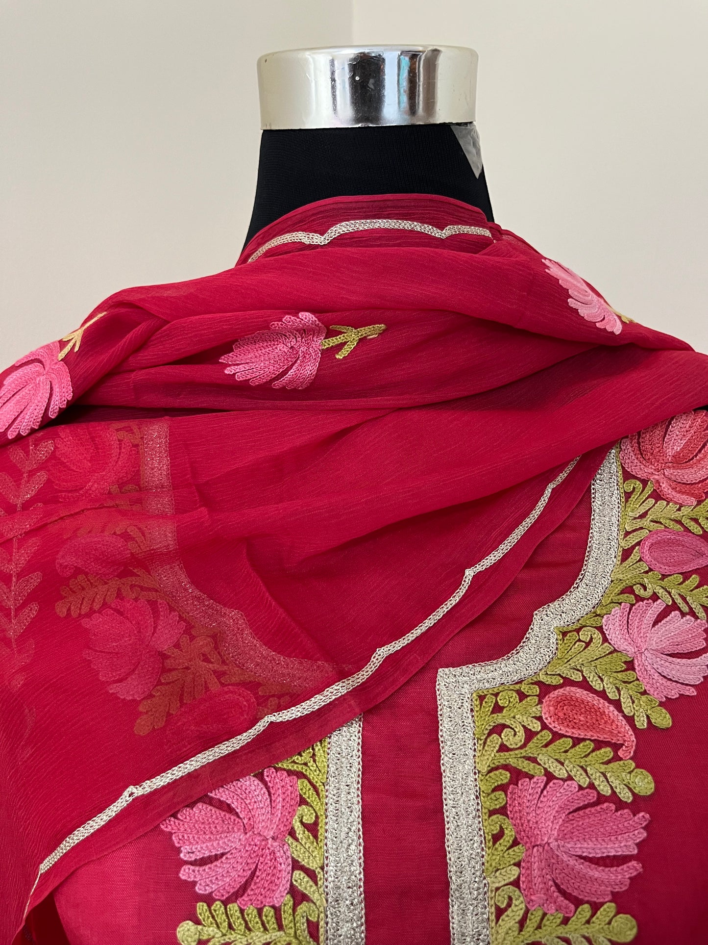 ‘Sanam’ Hot Pink Silk Aari Embroidered Suit material