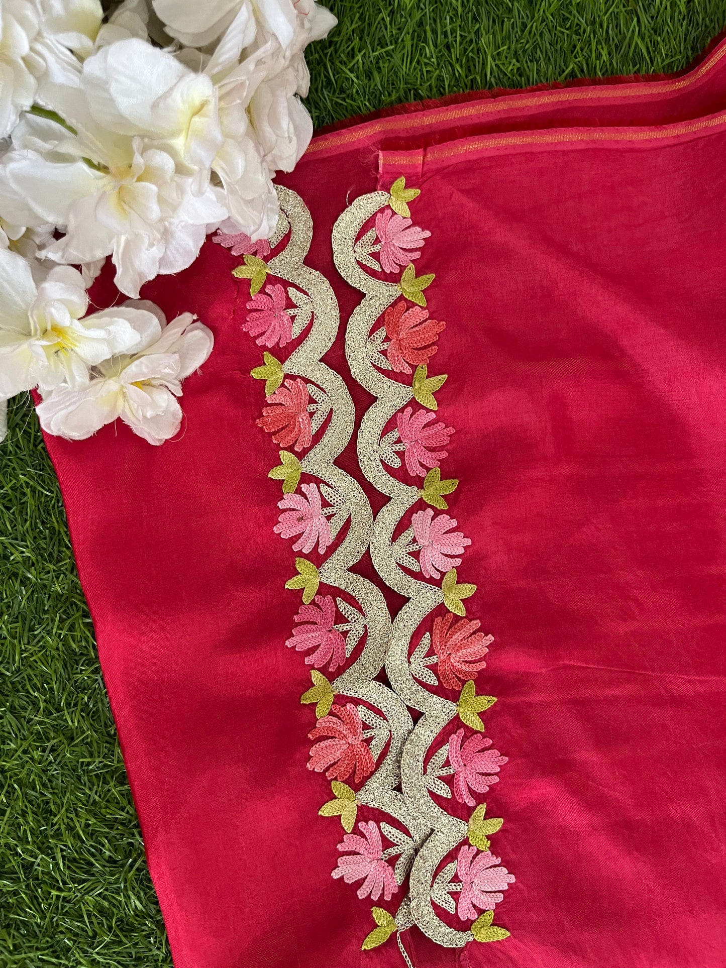 ‘Sanam’ Hot Pink Silk Aari Embroidered Suit material