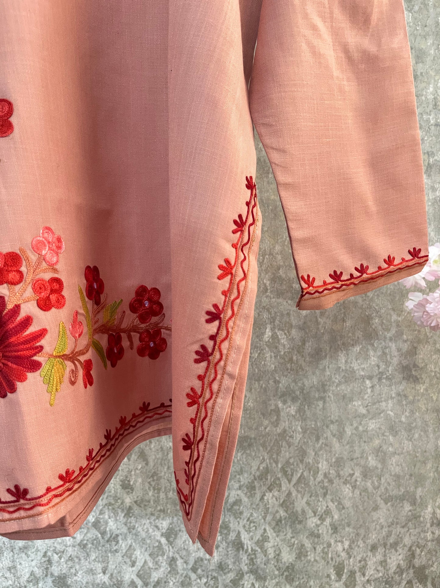 Soft Pink Cotton Aari Work Kurta