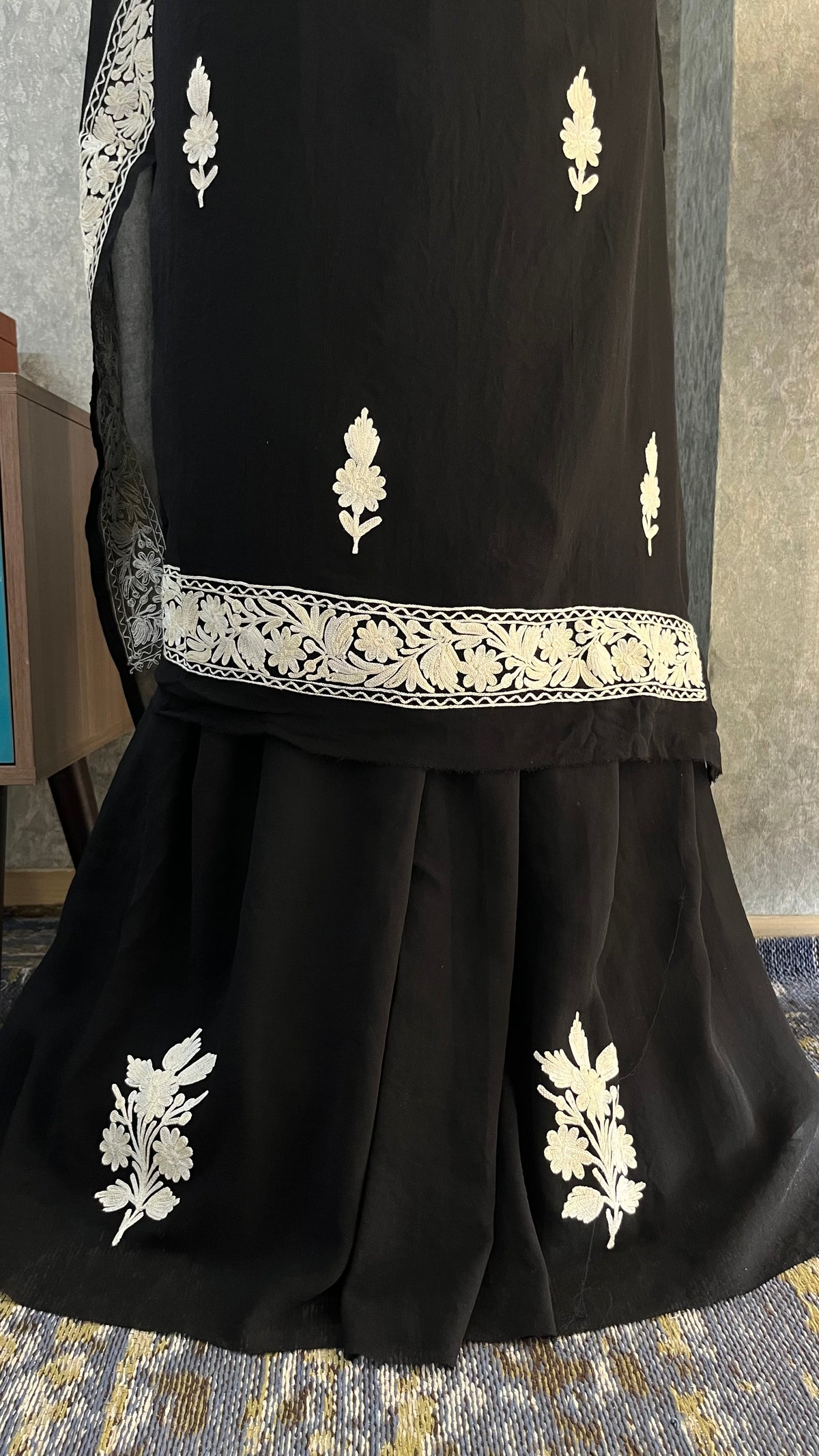 Georgette Black 3 Pc Kashmiri Suit