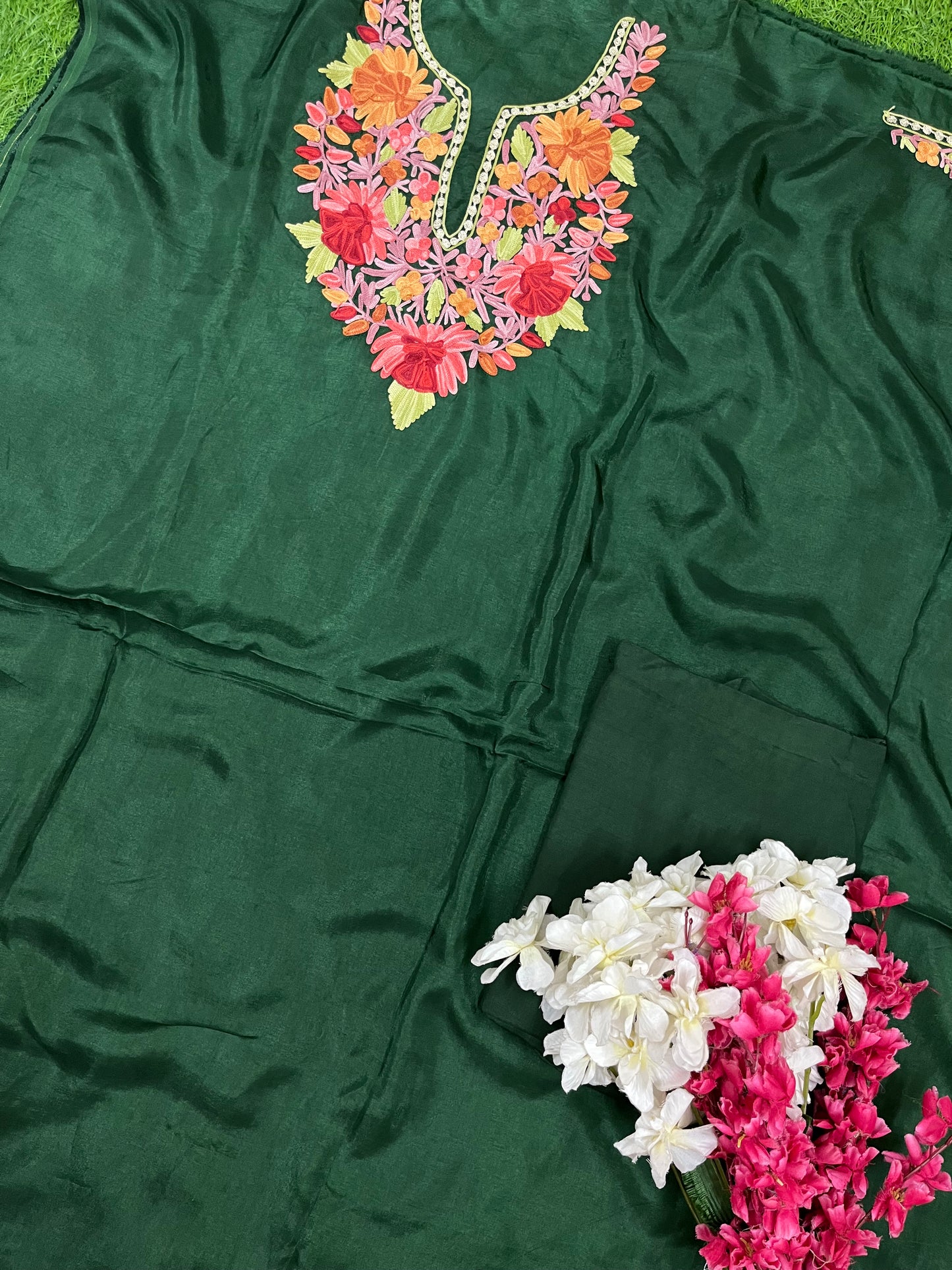 Bottle Green Opada Silk Kashmiri Suit