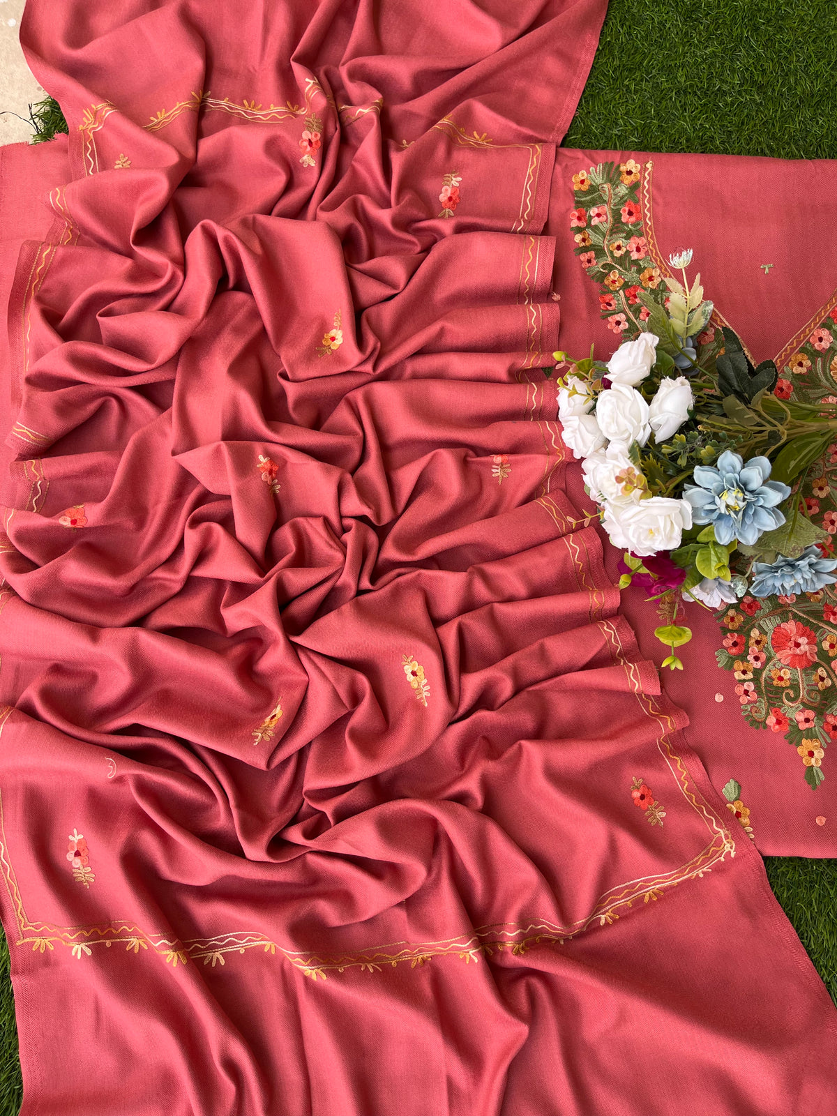 Pink Woollen Aari Embroidered 3pc suit