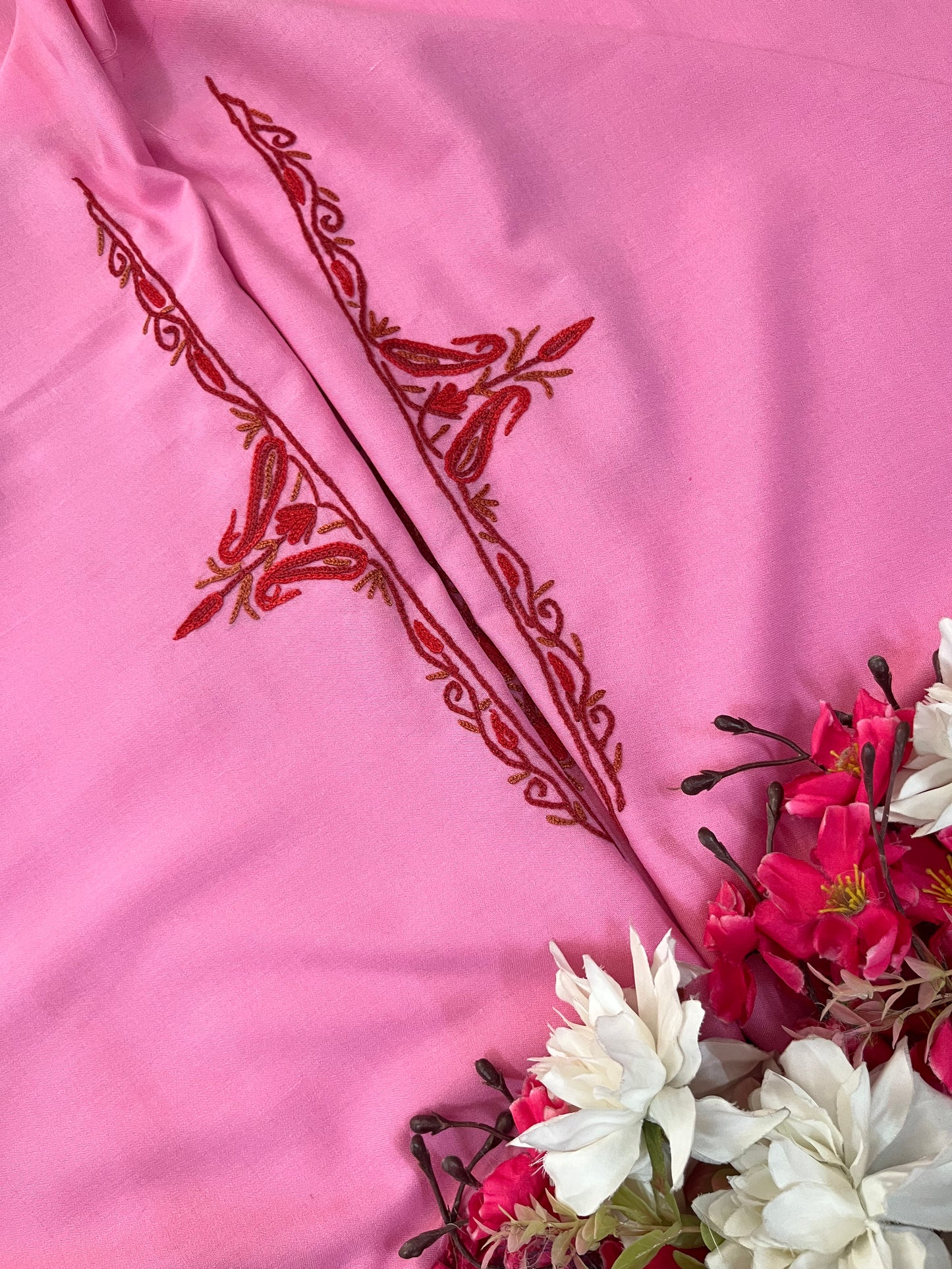 Pink Cotton Two Piece Suit (Hand Embroidered)