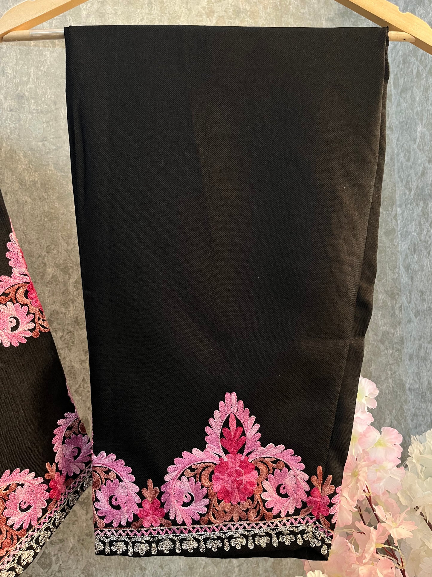 Black  Woollen Kashmiri Co-Ord Set ( Size 44)