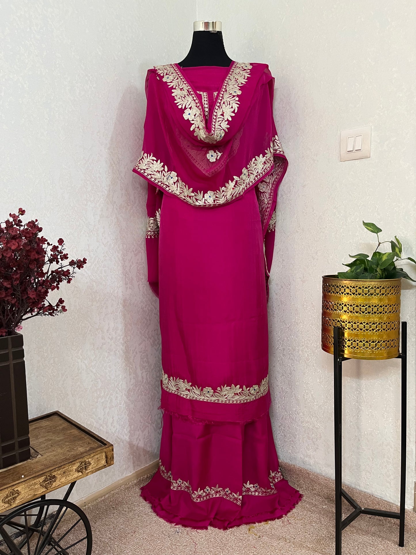 Hot Pink Opada Silk Kashmiri Suits