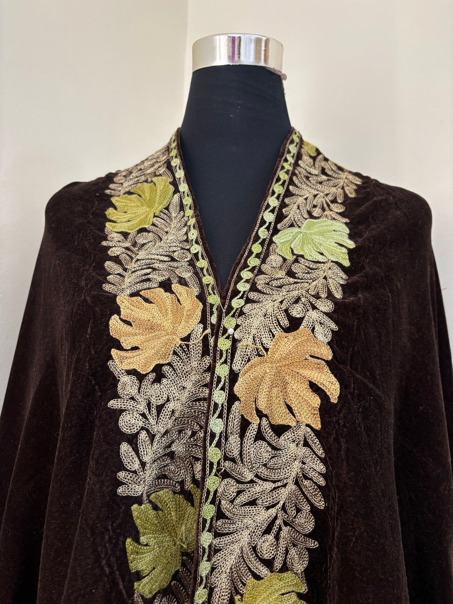 Brown Aari Embroidered Velvet Cape