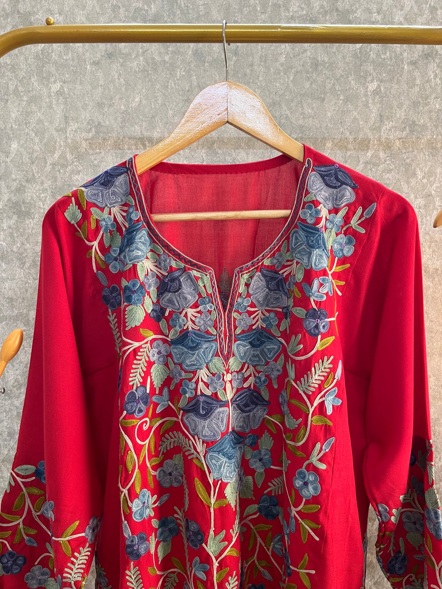 Red Cotton Front Jaal Pheran Set Size (44)