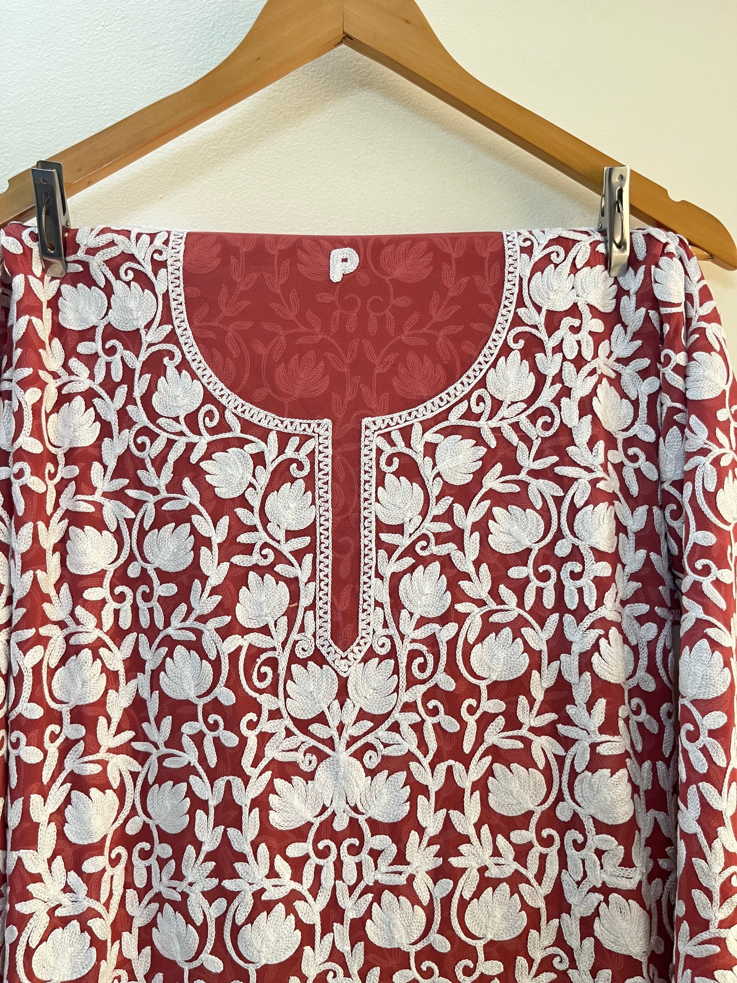 Georgette Front Back Jaal Kashmiri  Semi Stitched Kurta
