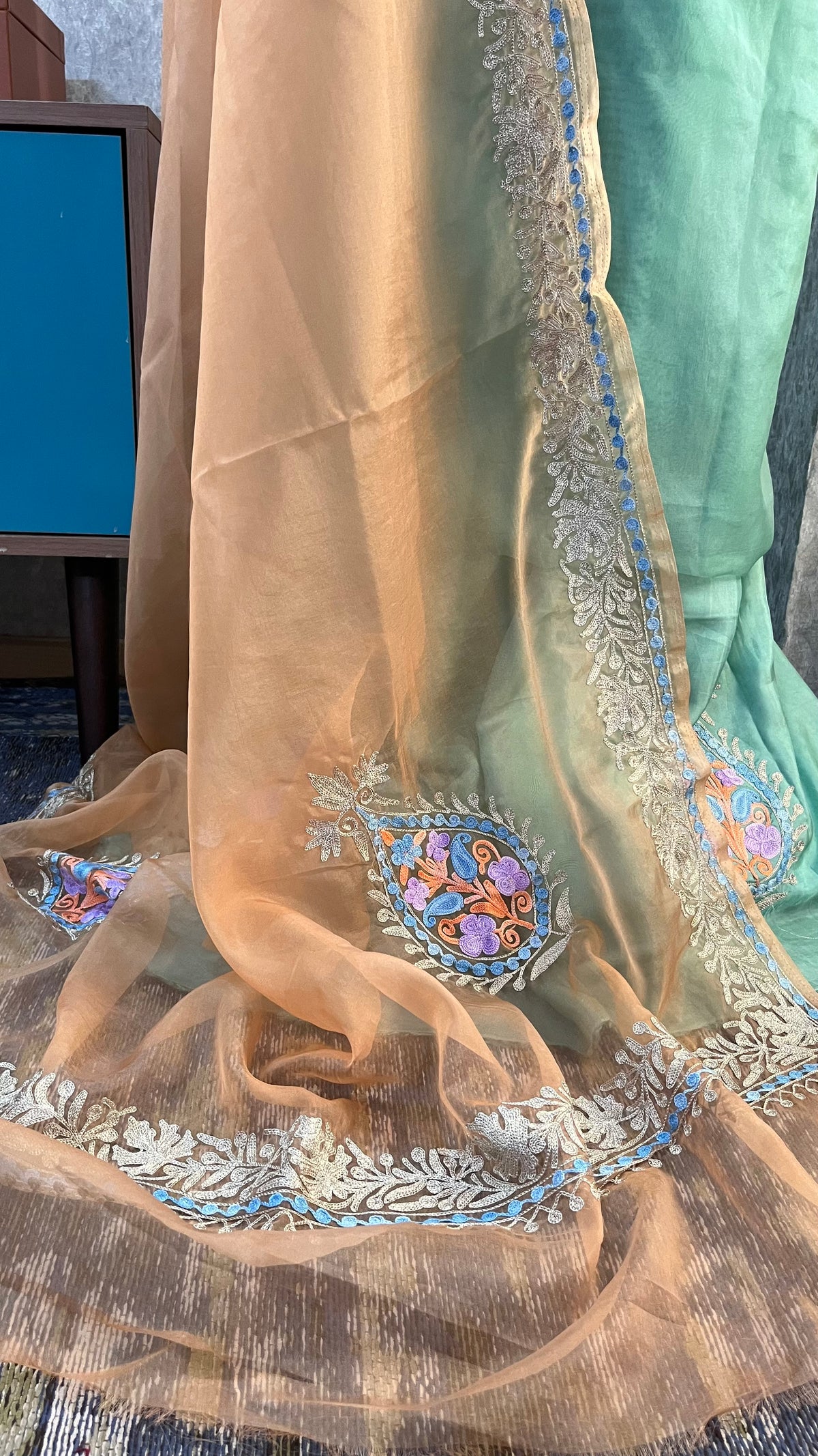 Soft Green Tissue Kashmiri Suit