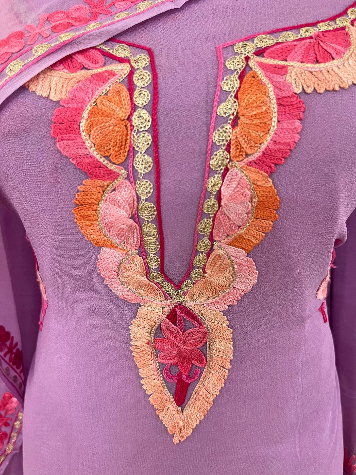 Panther Pink Pure Georgette Aari Embroidered Suito