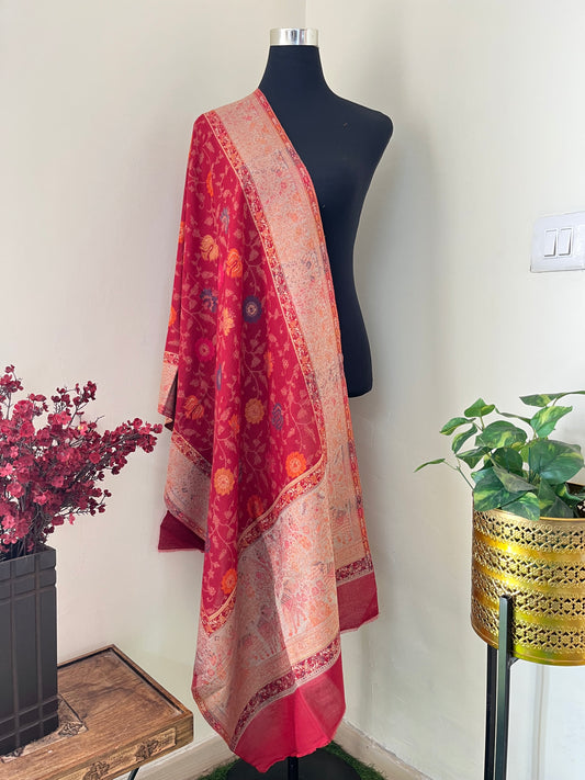 Red Kani Fine Semi Pashmina stole