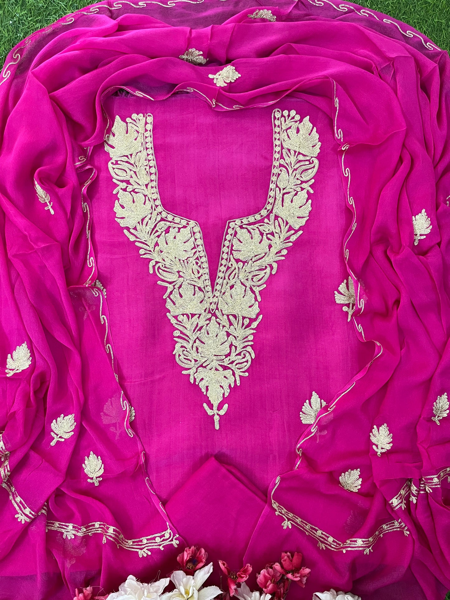 Sanam’ Hot Pink Silk Tilla Kashmiri Suit