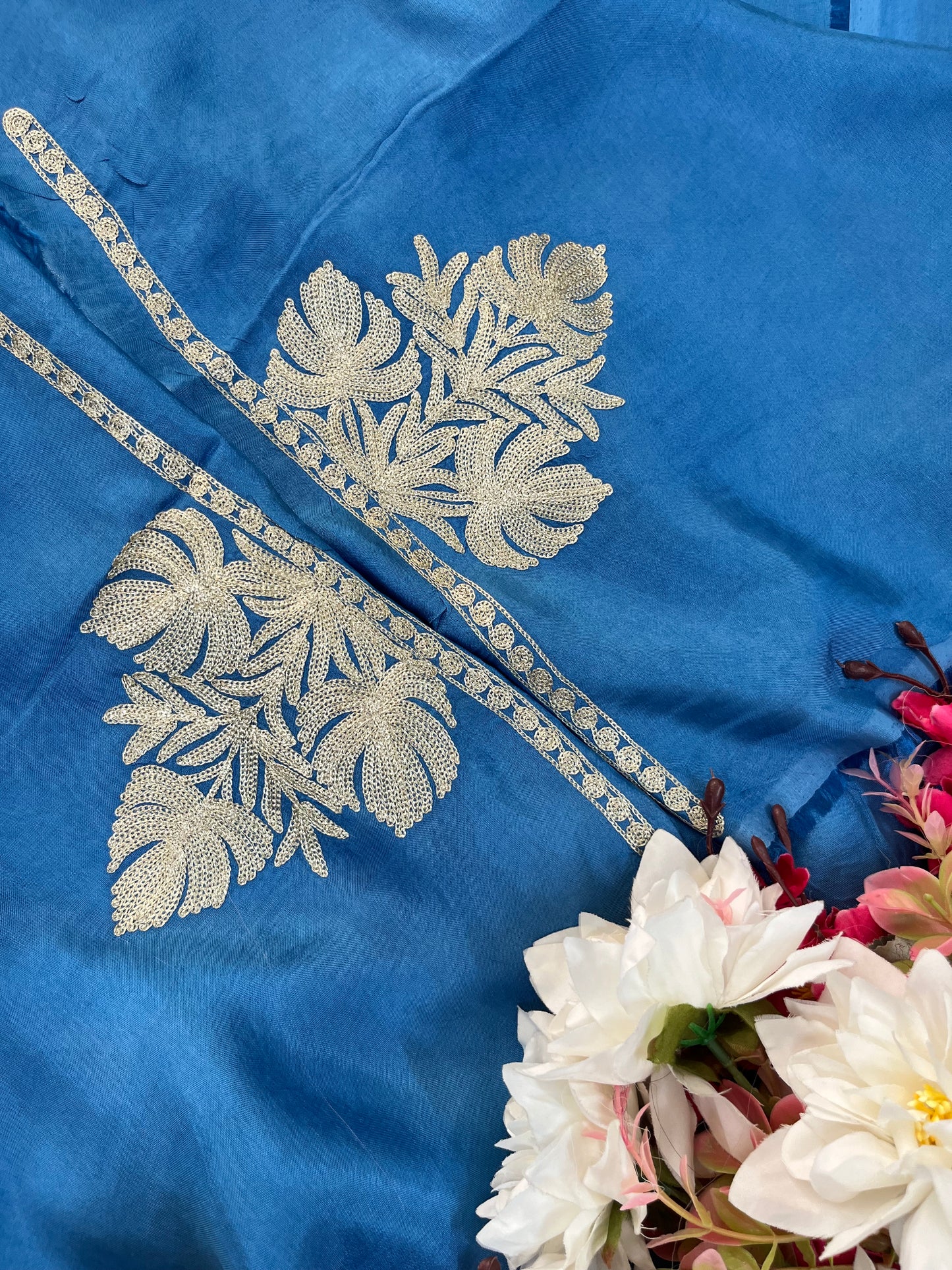 Indigo Blue Silk Tilla Kashmiri Suit