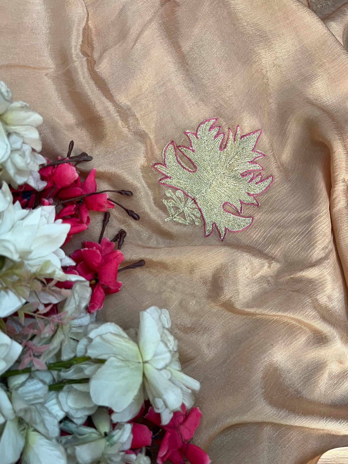 Peach Chinon 3 Pc Aari Embroidered Suit