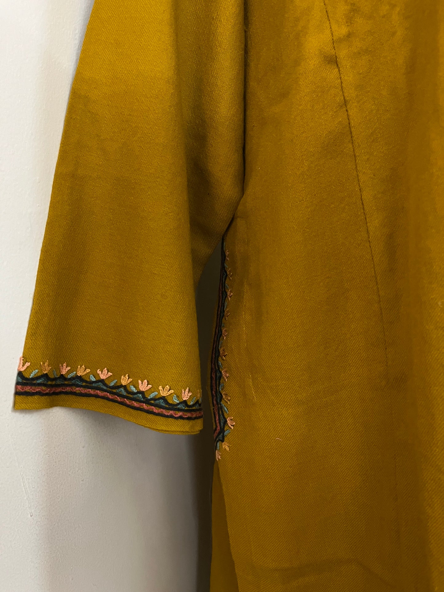 Mustard Yellow Aari Hand Embroidered Pure Wool Pheran