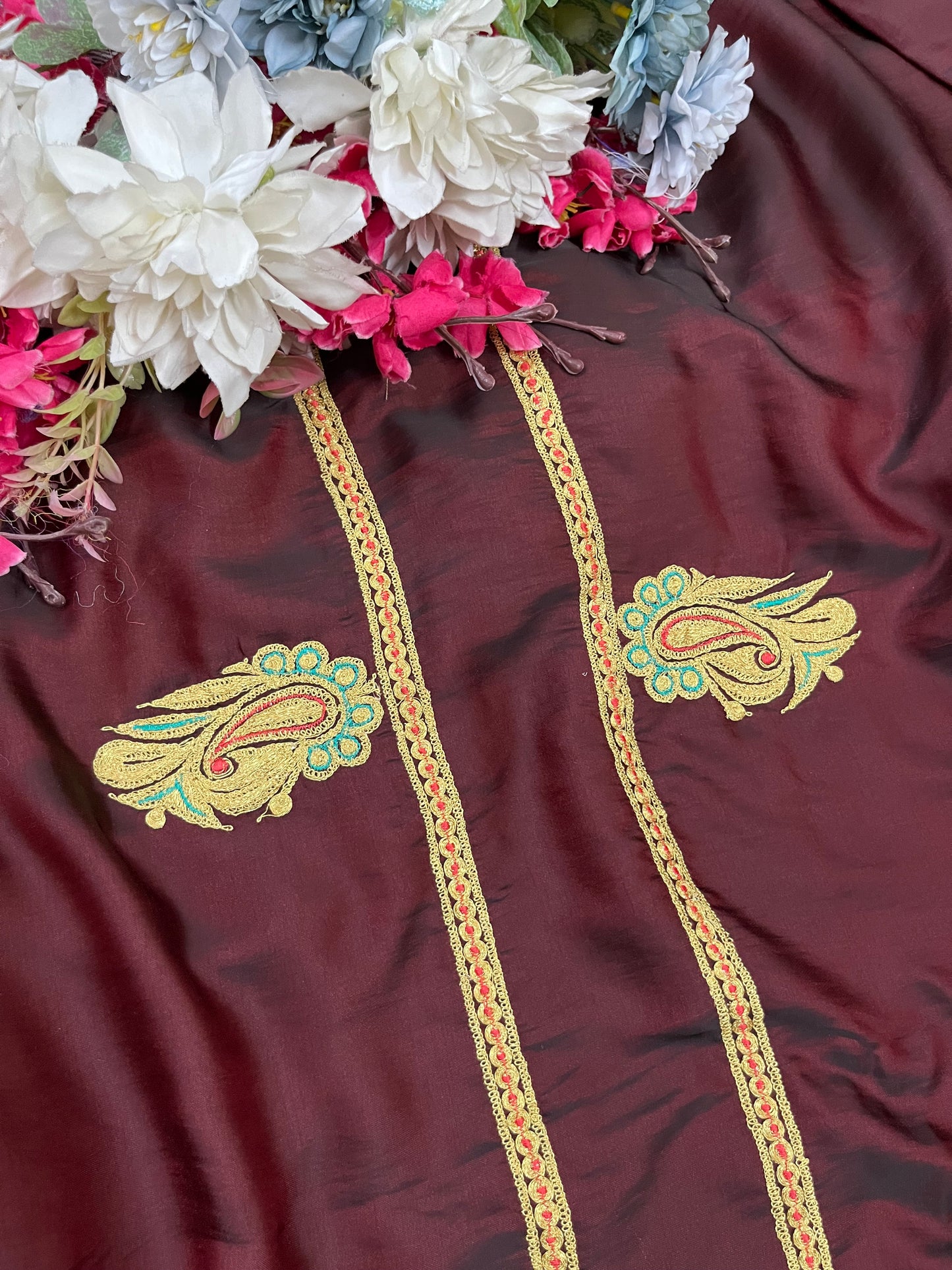 Maroon Silk Puff Tilla Embroidered Suit