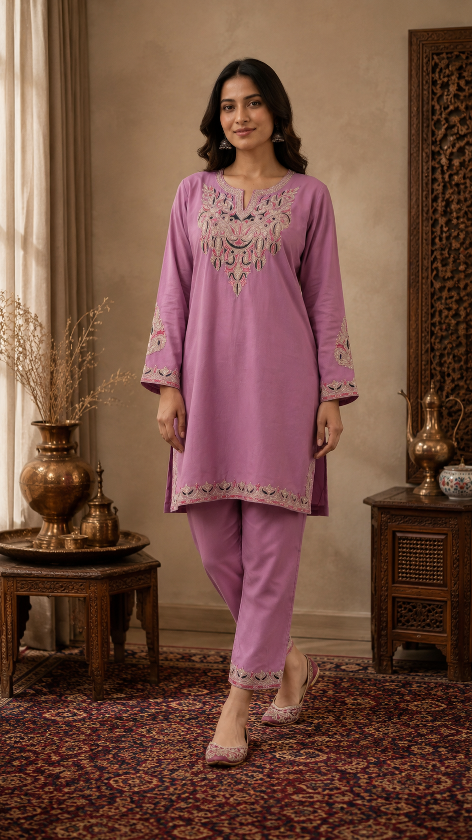 Mauve Cotton Stitched Co-ord Set(44)