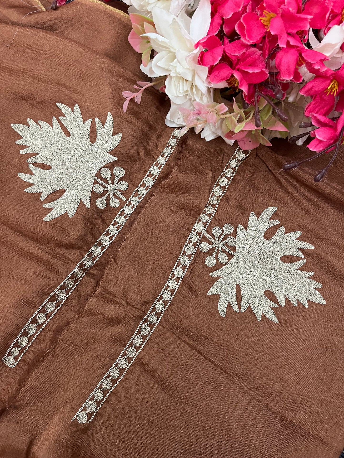 Soft Brown Tilla Kashmiri Silk Suit
