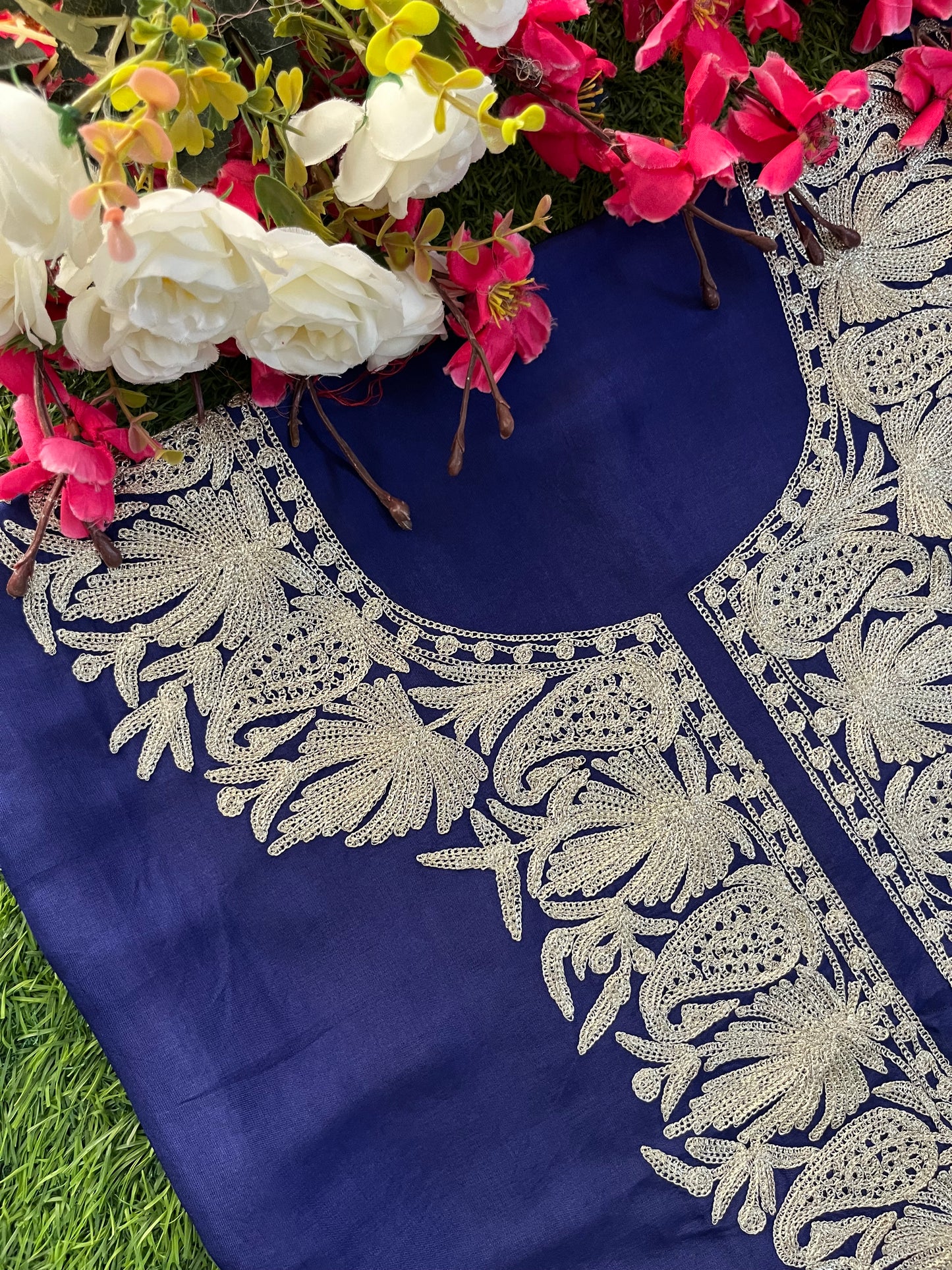 Blue Silk Tilla Kashmiri Suit