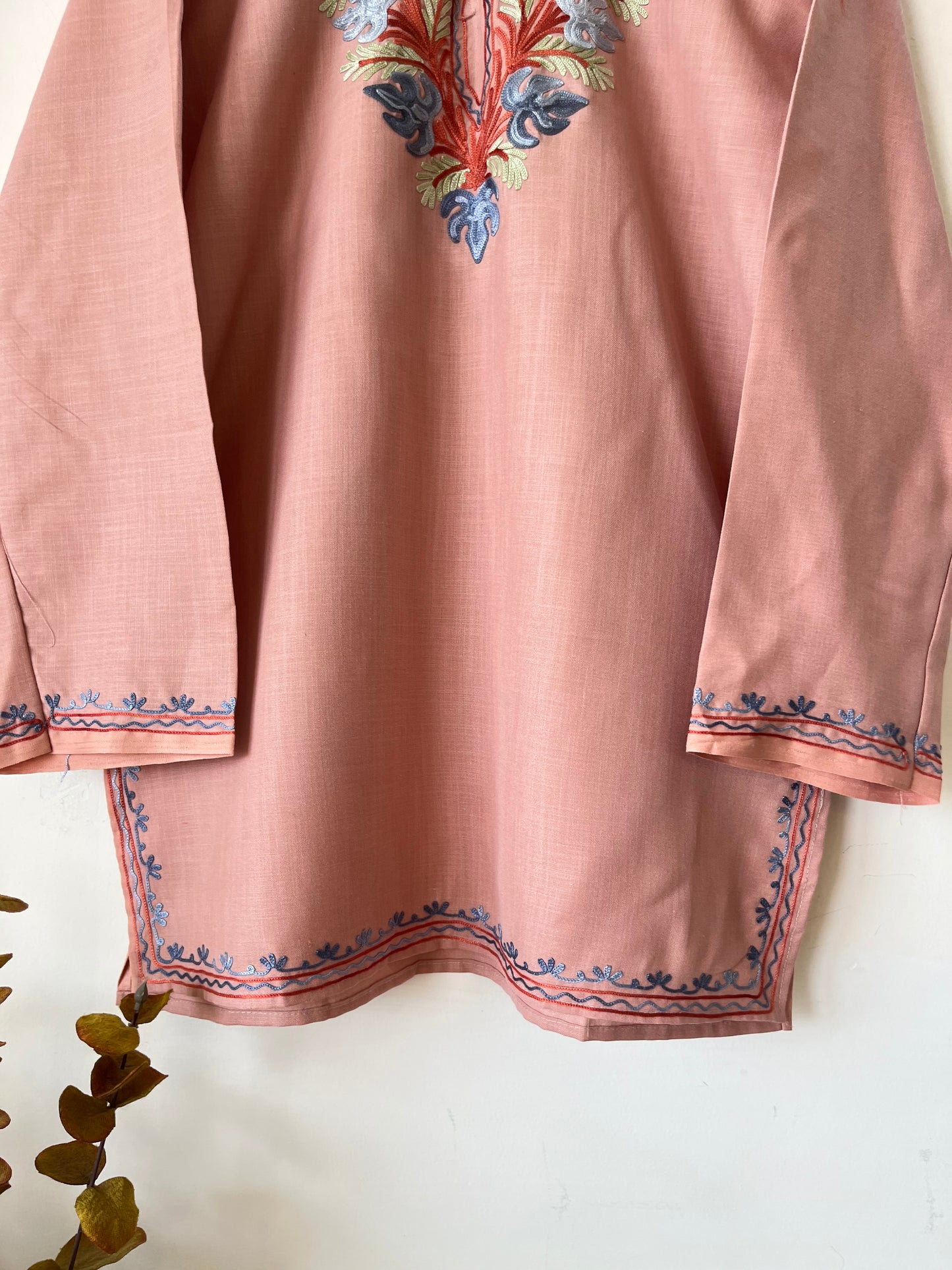 Soft Pink Cotton Aari Work Kurta