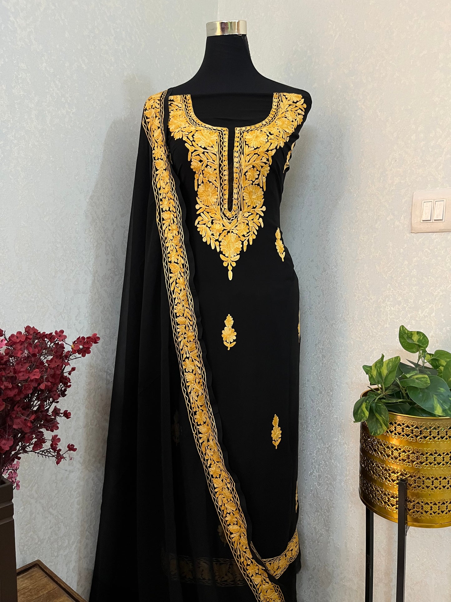 Georgette Black 3 Pc Aari Embroidered Suit Set